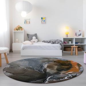 HomeRoots 5' Abstract Area Rug in Ivory, Blue & Gray - Machine Washable, Non-Skid, Indoor & Outdoor Use 8' Round 559465