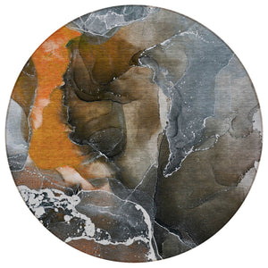 HomeRoots 5' Abstract Area Rug in Ivory, Blue & Gray - Machine Washable, Non-Skid, Indoor & Outdoor Use 8' Round 559465