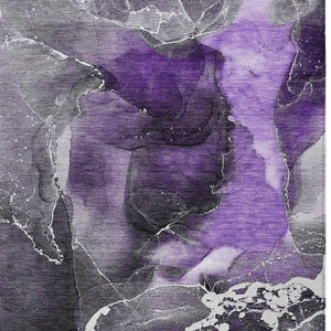 Homeroots 3' X 5' Gray And Purple Abstract Washable Non Skid Indoor Outdoor Area Rug Purple Polyester 559472