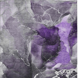 Homeroots 3' X 5' Gray And Purple Abstract Washable Non Skid Indoor Outdoor Area Rug Purple Polyester 559472