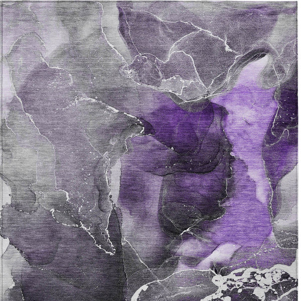 Homeroots 3' X 5' Gray And Purple Abstract Washable Non Skid Indoor Outdoor Area Rug Purple Polyester 559472