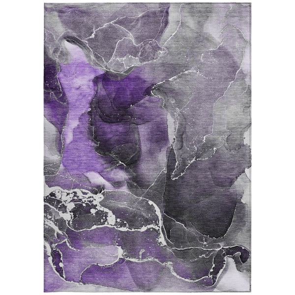 Homeroots 5' X 8' Gray And Purple Abstract Washable Non Skid Indoor Outdoor Area Rug Purple Polyester 559473