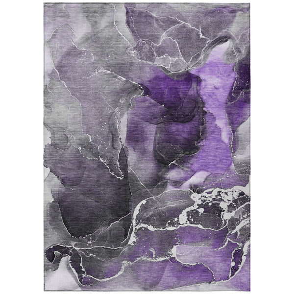 Homeroots 5' X 8' Gray And Purple Abstract Washable Non Skid Indoor Outdoor Area Rug Purple Polyester 559473