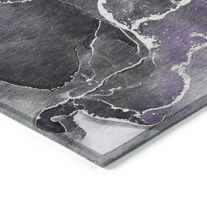 HomeRoots 5' Abstract Area Rug in Ivory, Blue & Gray - Machine Washable, Non-Skid, Indoor & Outdoor Use 8' Round 559474