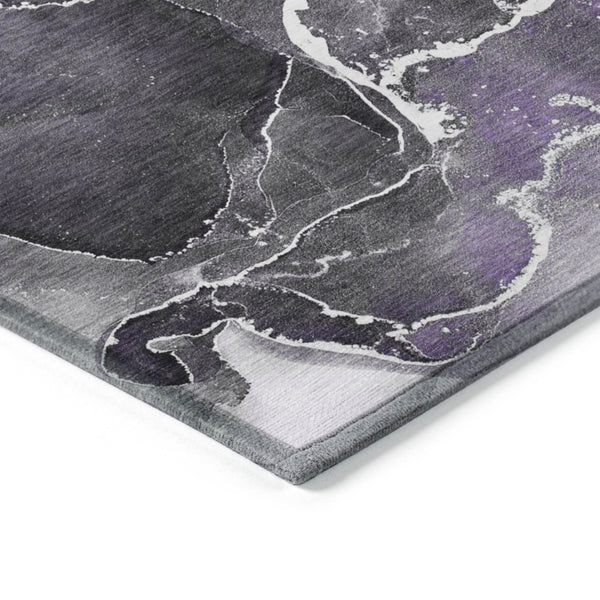 HomeRoots 5' Abstract Area Rug in Ivory, Blue & Gray - Machine Washable, Non-Skid, Indoor & Outdoor Use 8' Round 559474