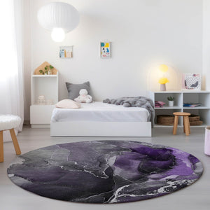HomeRoots 5' Abstract Area Rug in Ivory, Blue & Gray - Machine Washable, Non-Skid, Indoor & Outdoor Use 8' Round 559474