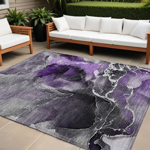 HomeRoots 5' Abstract Area Rug in Ivory, Blue & Gray - Machine Washable, Non-Skid, Indoor & Outdoor Use 8' X 10' 559475