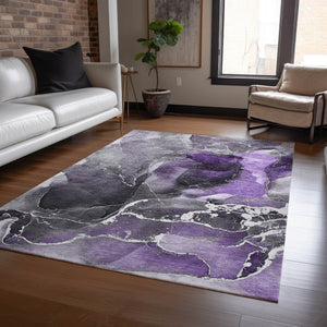 Homeroots 9' X 12' Gray And Purple Abstract Washable Non Skid Indoor Outdoor Area Rug Purple Polyester 559476