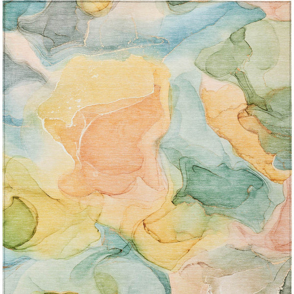 Homeroots 3' X 5' Blue Abstract Washable Non Skid Indoor Outdoor Area Rug Blue Polyester 559481