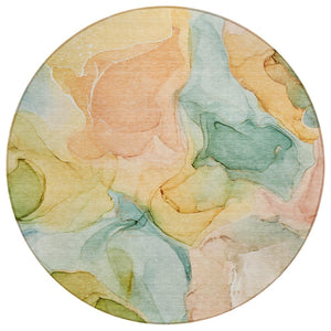 HomeRoots 5' Blue Abstract Washable Area Rug - Durable, Non-Skid, Stylish for Indoor & Outdoor Spaces 8' Round 559483
