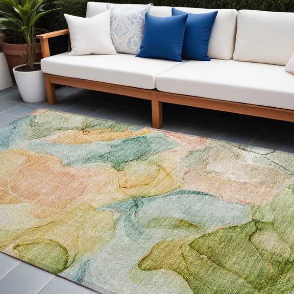 Homeroots 9' X 12' Blue Abstract Washable Non Skid Indoor Outdoor Area Rug Blue Polyester 559485