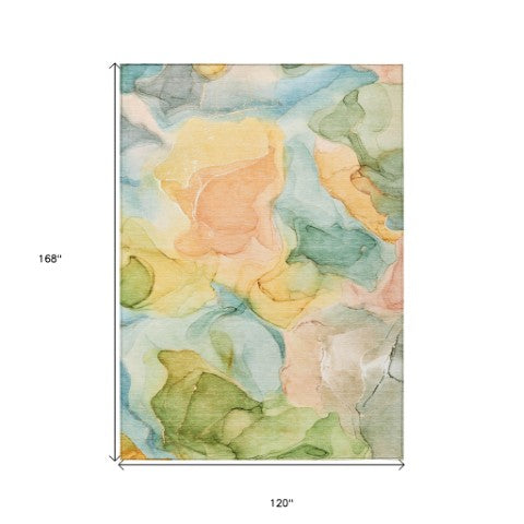 Homeroots 8' Runner Stylish Abstract Washable Non-skid Area Rug For Indoor And Outdoor Spaces, Stain Resistant 10' X 14' Polyester 559486