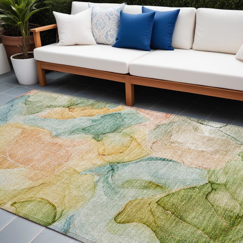 Homeroots 8' Runner Stylish Abstract Washable Non-skid Area Rug For Indoor And Outdoor Spaces, Stain Resistant 10' X 14' Polyester 559486