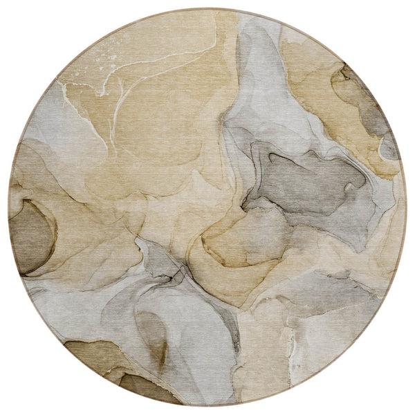 HomeRoots 5' Blue Abstract Washable Area Rug - Durable, Non-Skid, Stylish for Indoor & Outdoor Spaces 8' Round 559492