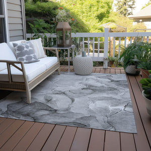 Homeroots 3' X 5' Gray Abstract Washable Non Skid Indoor Outdoor Area Rug Gray Polyester 559499