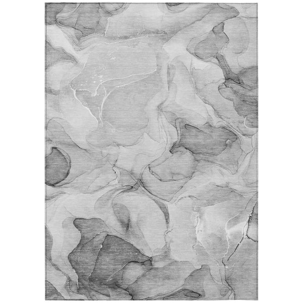 Homeroots 3' X 5' Gray Abstract Washable Non Skid Indoor Outdoor Area Rug Gray Polyester 559499