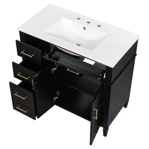 English Elm 36 Inch Freestanding Bathroom Vanity Sage Pine Cabinet Gold Hardware Ceramic Sink Black N725P366466B