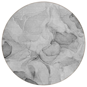HomeRoots 5' Blue Abstract Washable Area Rug - Durable, Non-Skid, Stylish for Indoor & Outdoor Spaces 8' Round 559501