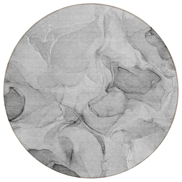 HomeRoots 5' Blue Abstract Washable Area Rug - Durable, Non-Skid, Stylish for Indoor & Outdoor Spaces 8' Round 559501