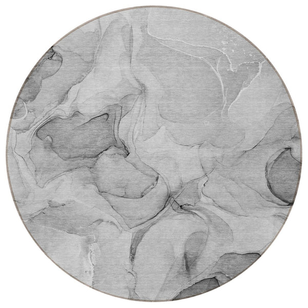 HomeRoots 5' Blue Abstract Washable Area Rug - Durable, Non-Skid, Stylish for Indoor & Outdoor Spaces 8' Round 559501