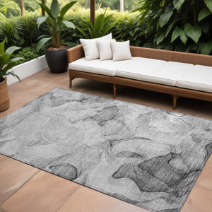 Homeroots 9' X 12' Gray Abstract Washable Non Skid Indoor Outdoor Area Rug Gray Polyester 559503