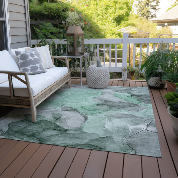 Homeroots 3' X 5' Green Abstract Washable Non Skid Indoor Outdoor Area Rug Green Polyester 559508