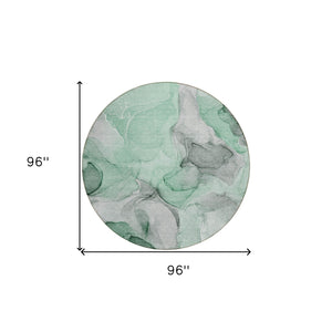 Homeroots 8' Round Green Round Abstract Washable Non Skid Indoor Outdoor Area Rug Green Polyester 559510