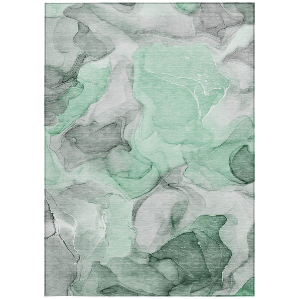 Homeroots 9' X 12' Green Abstract Washable Non Skid Indoor Outdoor Area Rug Green Polyester 559512