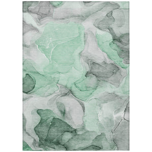 Homeroots 9' X 12' Green Abstract Washable Non Skid Indoor Outdoor Area Rug Green Polyester 559512