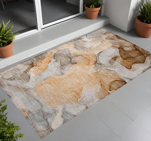 Homeroots 3' X 5' Orange Abstract Washable Non Skid Indoor Outdoor Area Rug Orange Polyester 559517