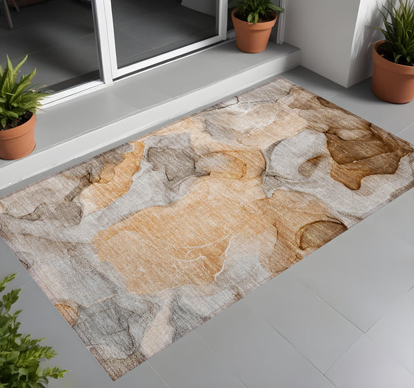 Homeroots 3' X 5' Orange Abstract Washable Non Skid Indoor Outdoor Area Rug Orange Polyester 559517