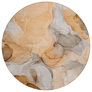 HomeRoots 5' Blue Abstract Washable Area Rug - Durable, Non-Skid, Stylish for Indoor & Outdoor Spaces 8' Round 559519