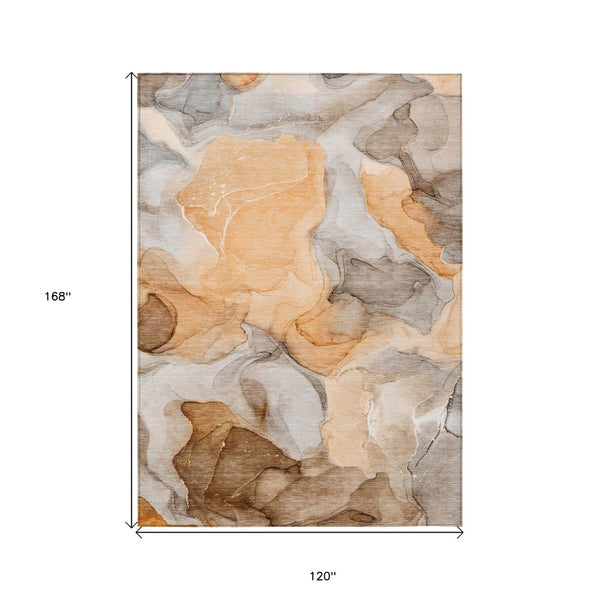 HomeRoots 5' Blue Abstract Washable Area Rug - Durable, Non-Skid, Stylish for Indoor & Outdoor Spaces 10' X 14' 559522