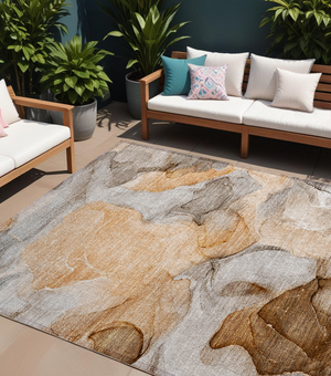 Homeroots 10' X 14' Orange Abstract Washable Non Skid Indoor Outdoor Area Rug Orange Polyester 559522