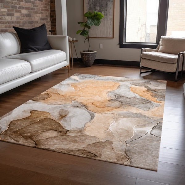 HomeRoots 5' Blue Abstract Washable Area Rug - Durable, Non-Skid, Stylish for Indoor & Outdoor Spaces 10' X 14' 559522