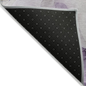 Homeroots 8' Round Gray And Purple Round Abstract Washable Non Skid Indoor Outdoor Area Rug Purple Polyester 559528