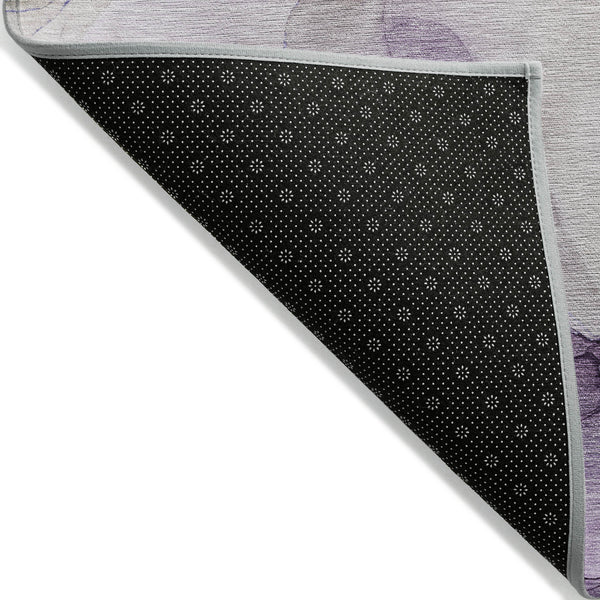 Homeroots 8' Round Gray And Purple Round Abstract Washable Non Skid Indoor Outdoor Area Rug Purple Polyester 559528