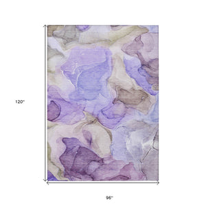 Homeroots 8' X 10' Gray And Purple Abstract Washable Non Skid Indoor Outdoor Area Rug Purple Polyester 559529