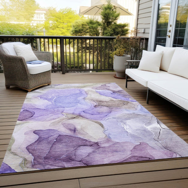 HomeRoots 5' Blue Abstract Washable Area Rug - Durable, Non-Skid, Stylish for Indoor & Outdoor Spaces 8' X 10' 559529