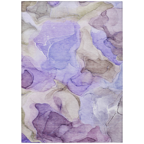 Homeroots 8' X 10' Gray And Purple Abstract Washable Non Skid Indoor Outdoor Area Rug Purple Polyester 559529