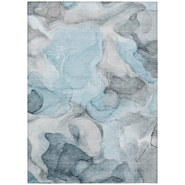HomeRoots 5' Blue Abstract Washable Area Rug - Durable, Non-Skid, Stylish for Indoor & Outdoor Spaces 5' X 8' 559536