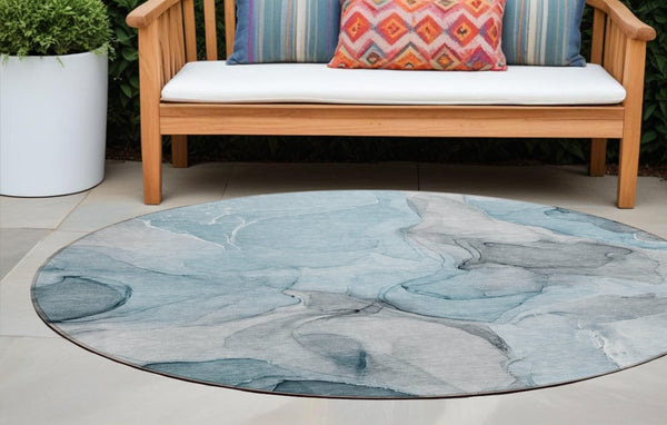 Homeroots 8' Runner Stylish Abstract Washable Non-skid Area Rug For Indoor And Outdoor Spaces, Stain Resistant 8' Round Polyester 559537