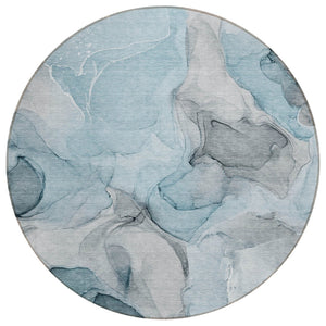 HomeRoots 5' Blue Abstract Washable Area Rug - Durable, Non-Skid, Stylish for Indoor & Outdoor Spaces 8' Round 559537