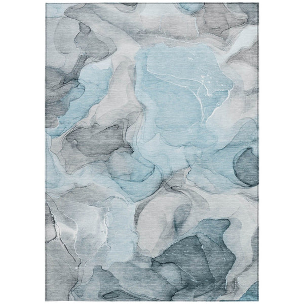 HomeRoots 5' Blue Abstract Washable Area Rug - Durable, Non-Skid, Stylish for Indoor & Outdoor Spaces 10' X 14' 559540