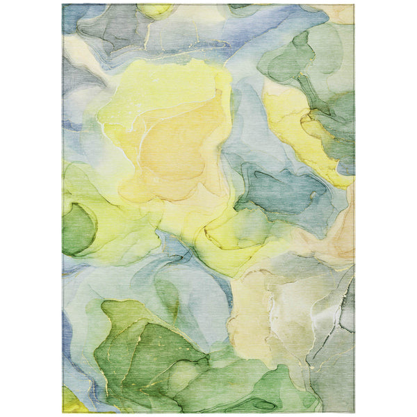 Homeroots 3' X 5' Yellow Abstract Washable Non Skid Indoor Outdoor Area Rug Yellow Polyester 559544