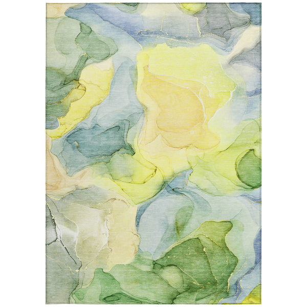 Homeroots 3' X 5' Yellow Abstract Washable Non Skid Indoor Outdoor Area Rug Yellow Polyester 559544