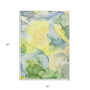 Homeroots 5' X 8' Yellow Abstract Washable Non Skid Indoor Outdoor Area Rug Yellow Polyester 559545