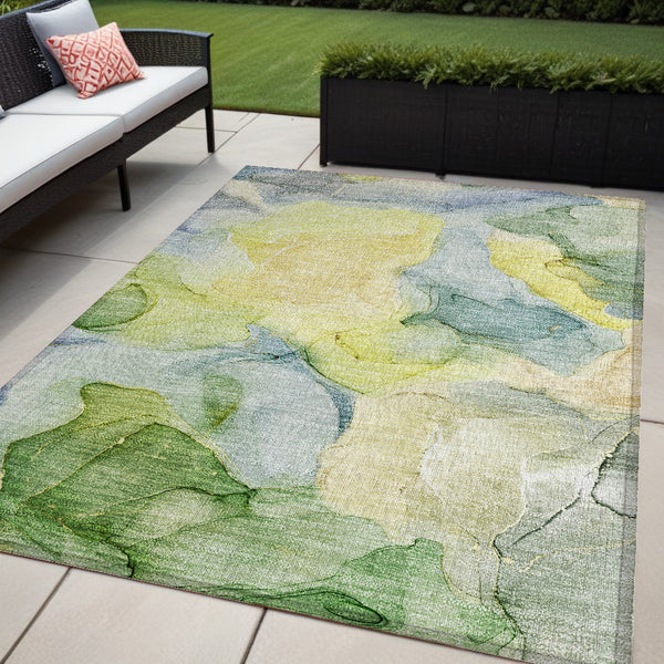 Homeroots 5' X 8' Yellow Abstract Washable Non Skid Indoor Outdoor Area Rug Yellow Polyester 559545
