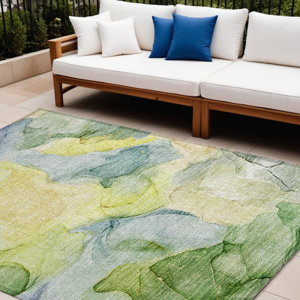 Homeroots 10' X 14' Yellow Abstract Washable Non Skid Indoor Outdoor Area Rug Yellow Polyester 559549