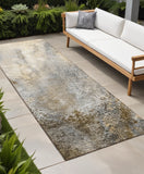 Homeroots 8' Runner Beige Abstract Washable Non Skid Indoor Outdoor Runner Rug Beige Polyester 559551